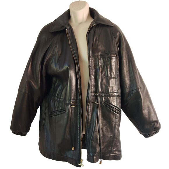 Vintage Womens Damselle Leather Jacket Medium Black Soft Genuine Cinched Waist - Picture 2 of 5